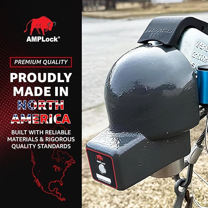 AMPLock - U-BRA2516 Heavy Duty Trailer Coupler Lock, 2 5/16" Trailer Hitch Lock for RV, Trailer Ball Lock, Anti-Theft Coupler Ball Lock, Round Edge Collar Lock Design, Push-to-Lock Security System