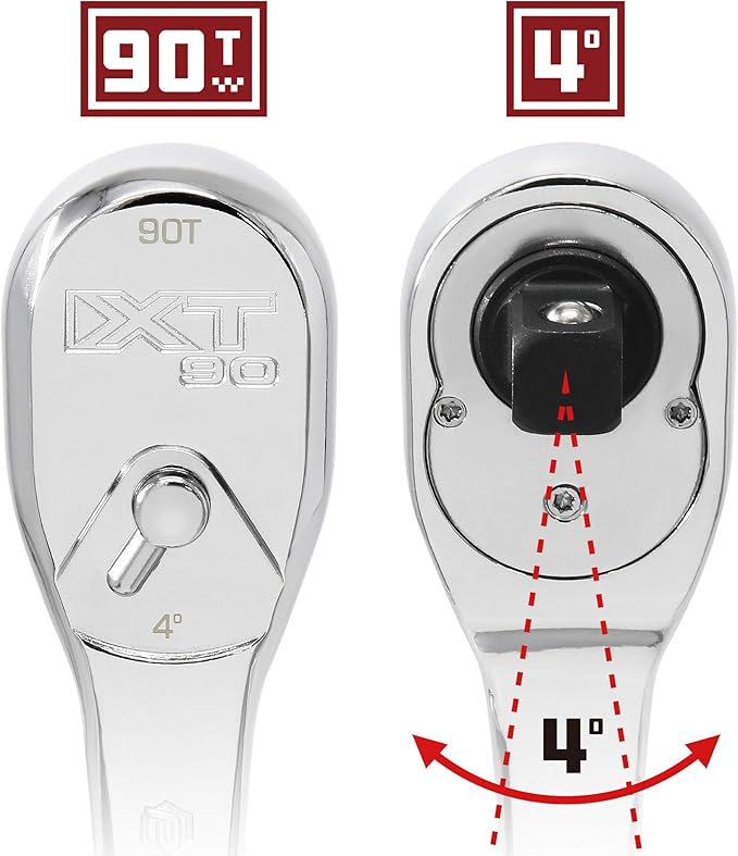 Powerbuilt 3/8" Drive XT90 90 Tooth Professional Ratchet, Seal-Head Ratchet, Full-Polish, Long Handle - 649938