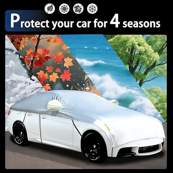 Half Car Cover Car Cover for Sunshade Half Car Body Cover Snow Cover Waterproof Universal Silver with Cotton (Sedan)