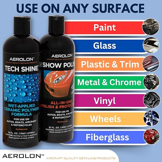 Detail Bundle: Tech Shine & Show Polish - Ceramic Coating for Cars, Liquid Car Wax, Car Polish, Ceramic Polymer Coating, Hydrophobic Top Coat Polish and Sealer, Base Coat Sealant, Applicator