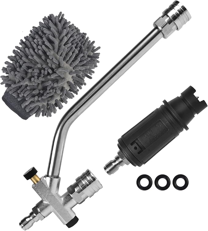 Foam Cannon Dual Connector Accessory, Double Tip Attachment 1/4" Quick Connect Dual Lance Pressure Washer Extension Wand with 360° Adjustable Washer Sprayer Nozzle & Car Wash Mitt for Foam Soap Cannon