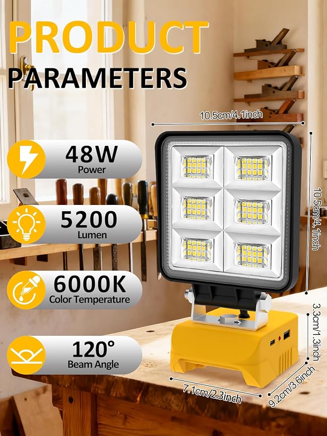 2 PCS LED Work Light Compatible with Dewalt 20V Max Battery T-SUNiceM 5200LM Flashlight 20V Battery Cordless Work Light 140°Adjust with Low Voltage Protection for Outdoors and Job Site Lighting