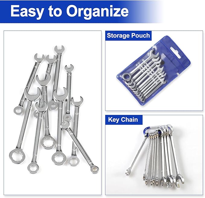 SPEEDWOX Mini Wrench Set Metric 10 Pcs Ignition Wrench Sets 4mm-11mm Open End and Box End Combination Spanner Wrench Set with Storage Pouches and Key Chains for Assembling Furniture Small Equipment