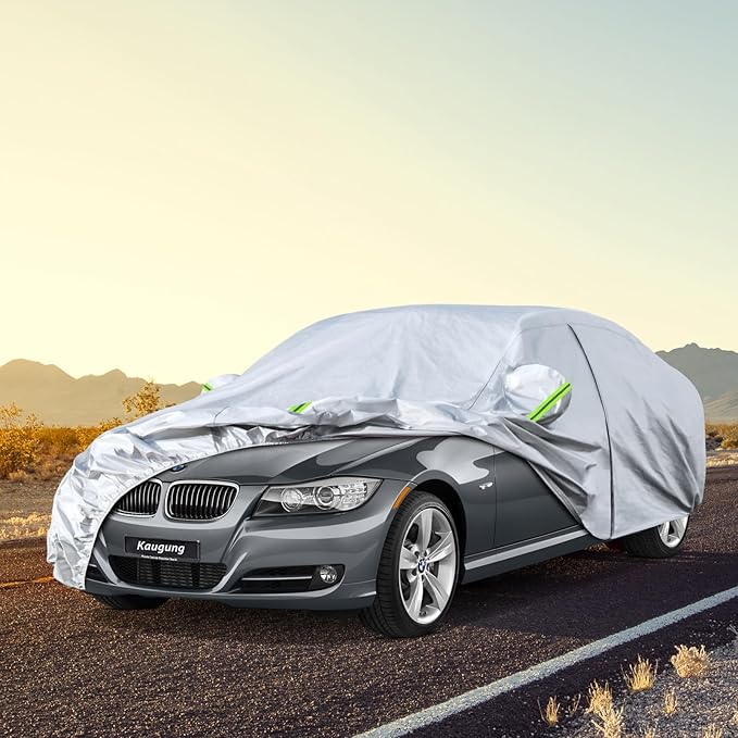 Kaugung 6 Layers Car Cover Custom Fit BMW 3 Series 320i 328i 330i 335i F30 2011-2025, Waterproof Car Cover All Weather for Automobiles with Zipper Door, Sun Rain Dust Snow Protection.