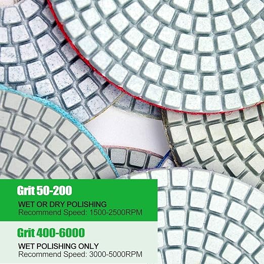 16PCS Wet Dry Diamond Polishing Pad Kit, 4 Inch Diamond Sanding Pad 30-6000 Grit with 5/8''-11 Thread Backer Plate for Concrete Marble Quartz Granite Countertop Stone & Tile Polishing