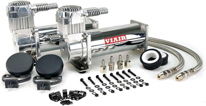 VIAIR 444C Dual Air Compressor for Air Suspension (2 Pack) 12V Continuous Duty Cycle Compressor for Air Tanks, Bags & Air Horns 200 PSI (Chrome)