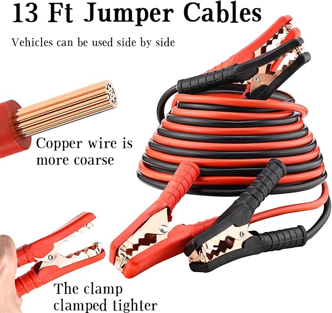 Car Roadside Emergency Kit with Reflective Warning Triangle, Assistance Kit with 13 FT Jumper Cable for Men or Women Black
