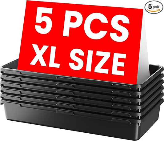 A-LUGEI【X-Large Size】【5 Pcs】 Tool Box Organizer Tray Divider【Single Size】 Black Plastic Desk Drawer Organizer Garage Organization for Wrench Plier Hammer Bit Socket Extension Screwdriver Bolt Hex key