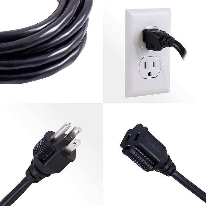 UltraPro Outdoor Extension Cord, 15 Ft, Heavy Duty, UL Certified 3 Prong, 16 AWG 125 VAC Outdoor, Multipurpose Long, 2 pack, Black, 46865