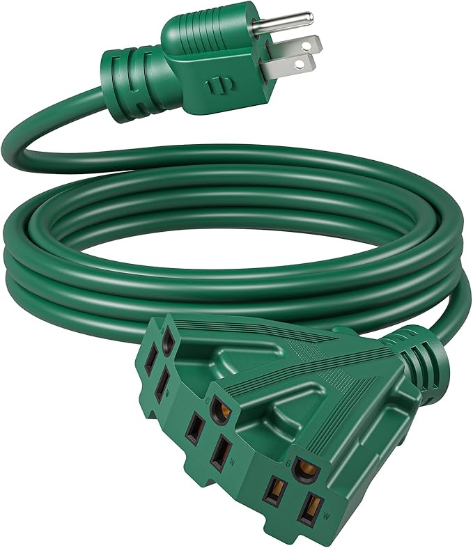 DEWENWILS 10FT Outdoor Extension Cord, Green Extension Cord 13A/1625W, 16/3 SJTW Power Cable with Multiple Outlet Weatherproof Decor Landscaping String Lights, ETL Listed, 1 Pack