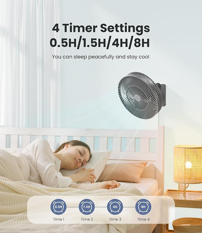 LEMOISTAR 12" Wall Mounted Fan with Remote Control, 90° Oscillating, 4 Speeds Timer and Adjustable Tilt, 8.2ft Cord, Quiet, Ideal for Home, Bedroom, Gym, Garage, RV, Office-Grey