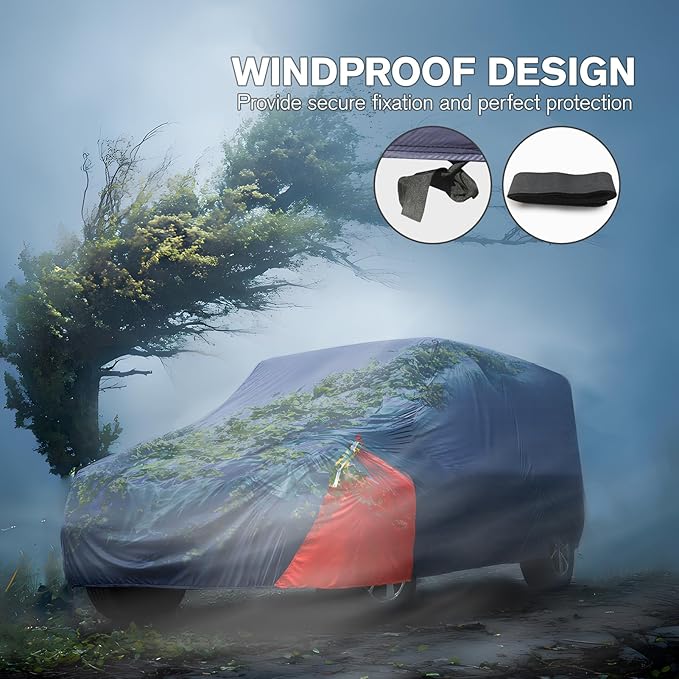 Car Cover Waterproof 4 Door, All Weather for Automobiles, Outdoor Full Exterior Cover Rain Sun UV Snowproof Protection with Zipper Cotton, Mirror Pocket for Jeep Covers Fits JK JL TJ YJ CJ