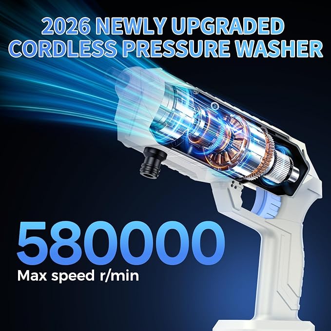 Cordless Pressure Washer, 1800PSI Pressure Electric Pressure Washer with Brushless Motor, 21V Battery×2 & Charger, Portable Handheld Power Washer with 6-in-1 Nozzle & Foam Cannon for Home