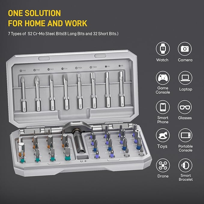 42 in1 Magnetic Screwdriver Set Precision Multi Bit Ratchet T Handle Repair Kit for Electronics, Phone, Laptop, Watch, Eyeglasses – Portable Tool Set for Home & DIY(Light Grey)