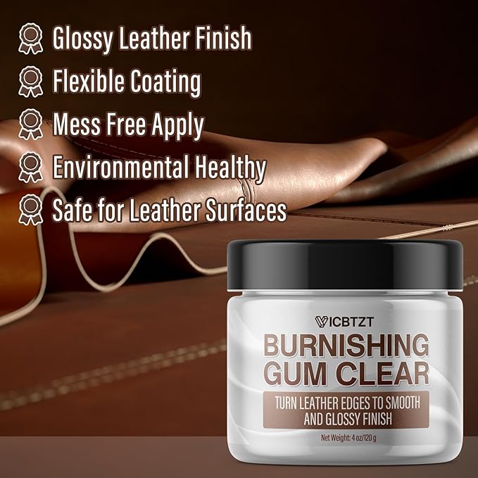 VICBTZT Leather Edge Sealer - 120g Clear Leather Burnishing Gum with Smooth & Glossy Edge Finish for Bags, Wallets, Leather Accessories and Other Handicrafts - 4 oz