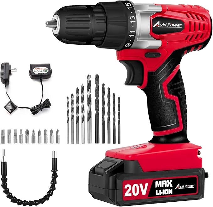 AVID POWER Tire Inflator Air Compressor Bundle with 20V Cordless Drill Set with 22pcs Drill Bits