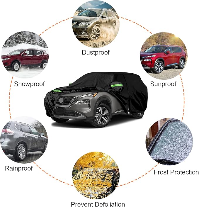 Waterproof Car Covers Replace for 2008-2025 Nissan Rogue, 6 Layers All Weather Custom-fit Car Cover with Zipper Door & Windproof Bands for Snow Rain Dust Hail Protection (Rogue)