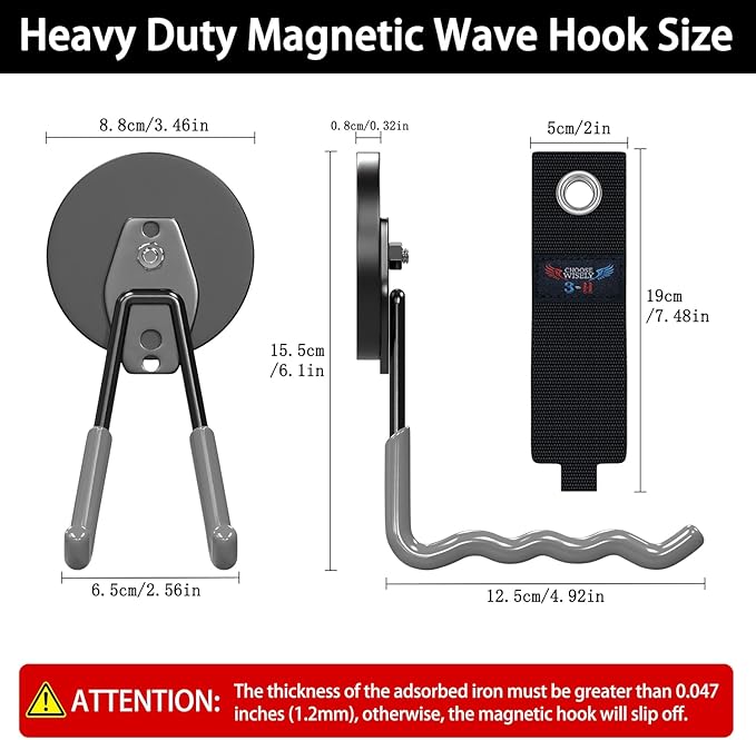 3-H Hook Magnets Heavy Duty 4 Pack,J Shape Strong Magnetic Hooks for Hanging Cordless Power Drill,Utility Magnetic Tool Holder for Metal Cabinet,Steel Pegboard,Workshop,Toolbox,Garage(Black)