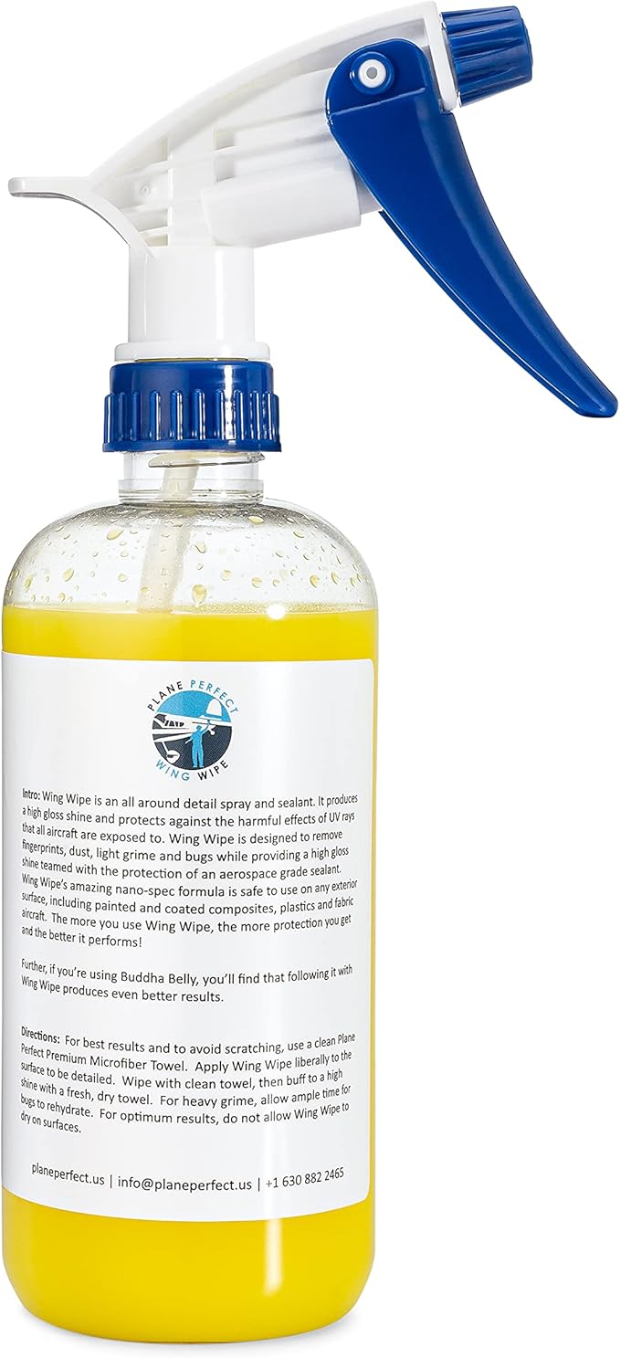 Plane Perfect Wing Wipe Quick Detail Spray Sealant - Hydrophobic Aviation Grade Spray Wax with UV Protection - Long Lasting Nano Spec Shine for Airplanes, Cars, Boats & Motorcycles | 16 Oz