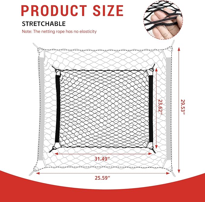 Cargo Net Fit for 2018-2025 Jeep Wrangler JL JLU 4XE Rear Trunk Net with Hooks Trunk Bed Netting Cover Organizer for 2024 Wrangler 4 Door Accessories(Wrangler Cargo Floor Net)