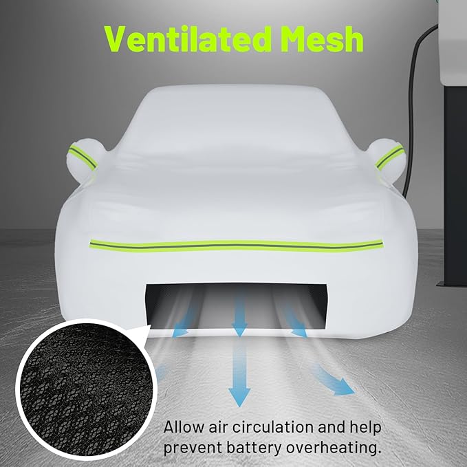 Favoto Car Cover for Tesla Model 3 - Custom Fit Vehicle Cover 6 Layers Waterproof Outdoor All Weather Snow Rain Sun Protection with Charging Port Ventilated Mesh Door Zipper
