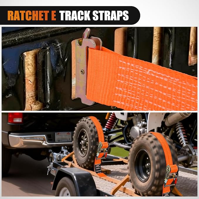 Nilight E-Track Ratchet Straps 8 Pack 2" x 15' Heavy Duty Orange Cargo Tie-Downs 4400 lbs Breaking Strength Standard E Track accessories Tie Down E-Track Spring Fittings for Cargo Vans Trucks Trailers