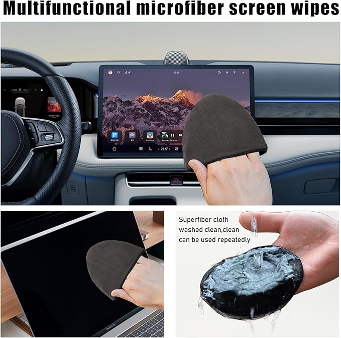 Car Screen Cleaner, 4.72×3.93" Microfiber Auto Screen Cleaning Pad, Foldable Touch Screen Cleaner Cloth for Vehicle Dashboard LCD Display, Interior Car Accessories (Triangle, 2PCS)