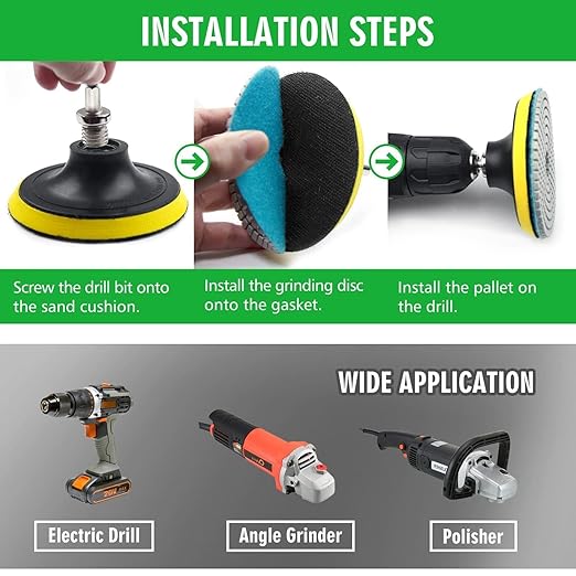 WORKEASE 4 Inch Diamond Polishing Pads Wet/Dry 12PCS, 100 Grit Diamond Sanding Pad, Granite Stone Concrete Marble Rock Countertop Quartz Polish Pad