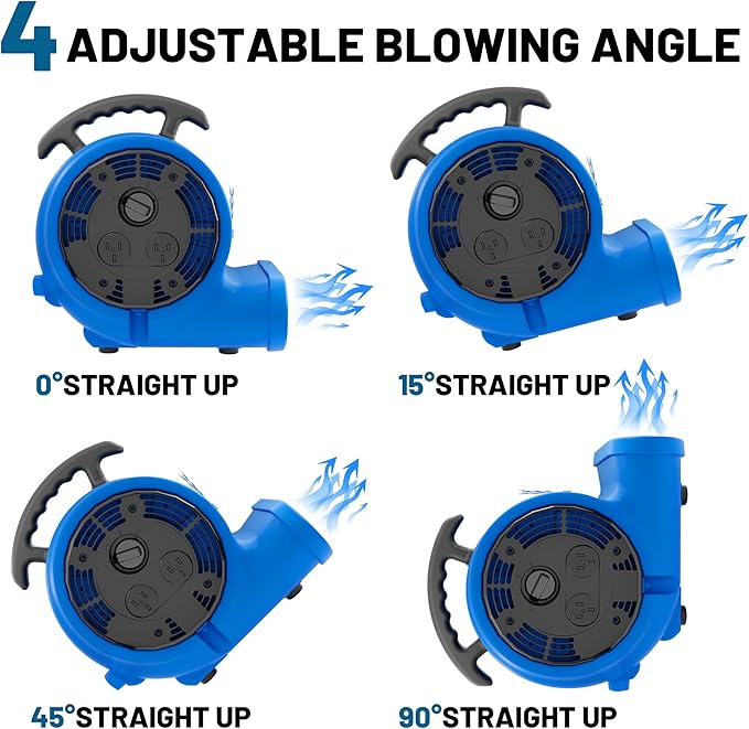 Air Mover Blower Fan, Industrial 1/3HP 1200CFM Monster Floor Blower Carpet Dryers - 3 Speeds Switch, 4 Adjustable Angles, 10FT Long Cord, Stackable - 2026 Upgraded