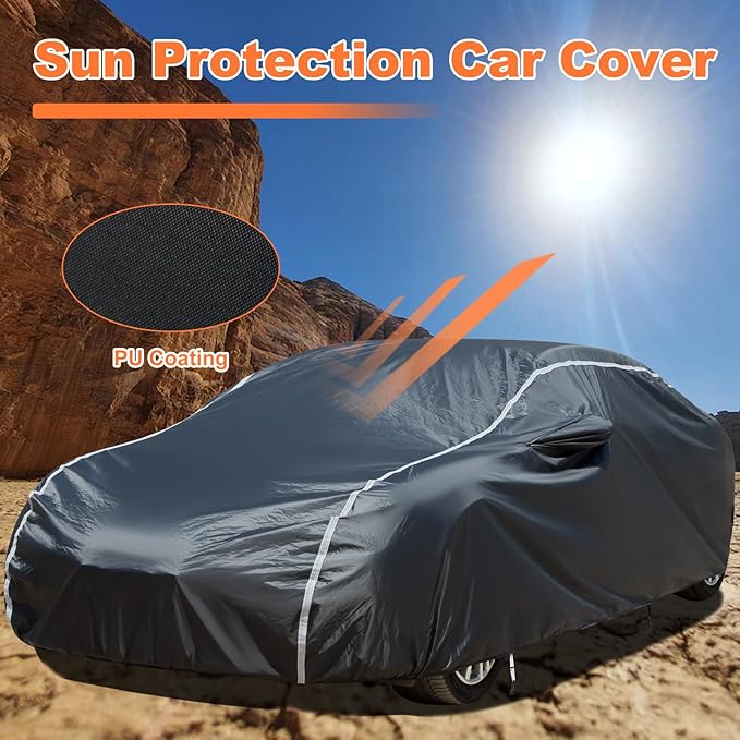 Coverado 6 Layers Car Cover Waterproof All Weather, Soft Cotton Lined Coupe Cover, Outdoor Heavy Duty Car Covers Rain Snow UV Hail Protection, Full Covers Universal Fit for Sports Car (173"-182")