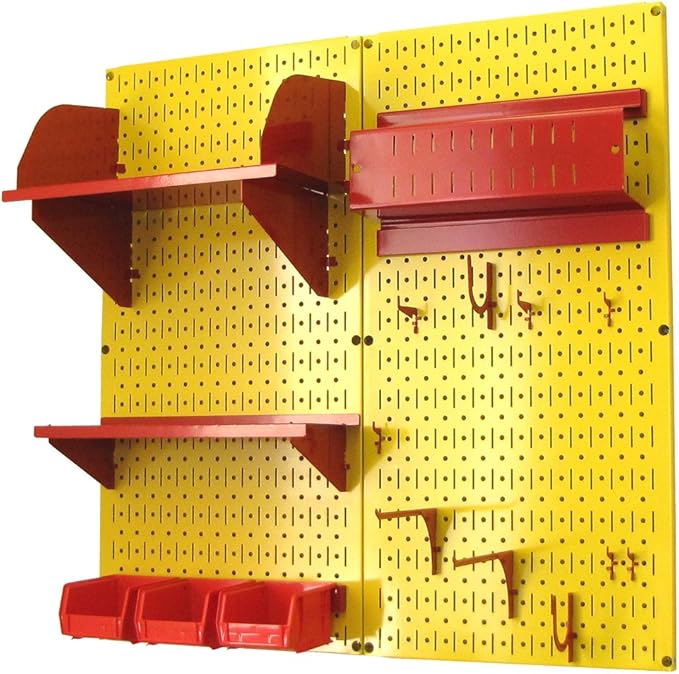 Wall Control Craft & Hobby Pegboard Organizer Storage Kit with Yellow Pegboard and Red Accessories