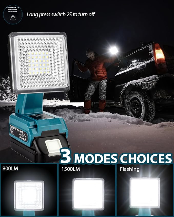 Adisipsoarin Cordless LED Work Light for Makita 18V LXT Battery, 25W LED Floodlight with USB-A&USB-C 2.1A Fast Charging Ports for Jobsite, Car Repairing, Camping, Emergency