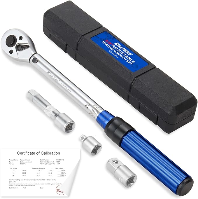 BULLTOOLS 3/8-Inch Drive Click Torque Wrench, Dual-Direction 72-Tooth Torque Wrench Set 7.4-44.3 FT.LB/10-60 Nm Dual Range Scales Torque Wrench for Bike, Motorcycle, Car Spark