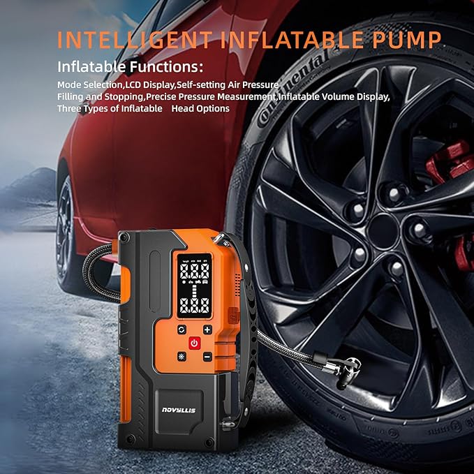 Jump Starter with Air Compressor 4000A Portable Battery Pack 10000mAh Power Bank Emergency SOS LED Light 22-Cylinder 150PSI Cordless AutoShutoff Tire Inflator Window Breaker