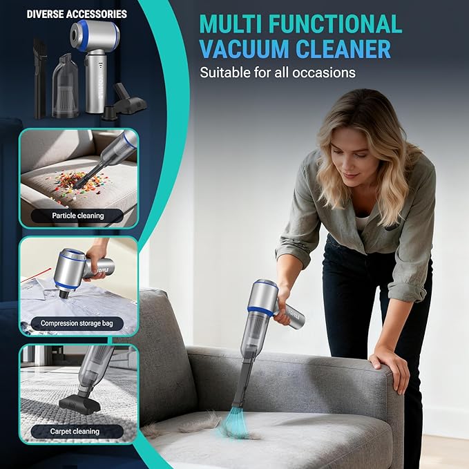 Mini Vacuum Cleaner, 2 in 1 27000PA Brushless Car Vacuum &250000RPM Air Duster 9000mAh Battery Air Blower Wireless Handheld Vacuum for Car,Office and Home (27Kpa)
