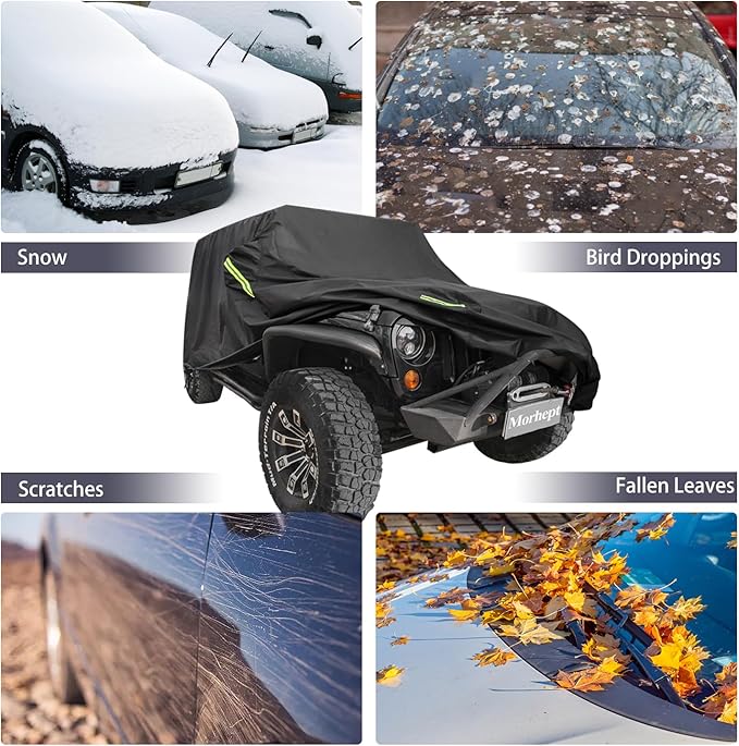 Waterproof Cover for Jeep Wrangler JK JL CJ YJ TJ 4 Door 1987-2026 Outdoor Sun Rain Wind Snow Protection Dustproof Covers with Driver Door Zipper Black