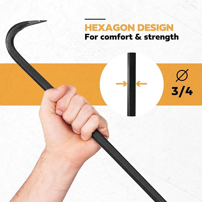 Olympia Tools 30" Wrecking Bar, Heavy Duty Pry Bar with Beveled Chisel End and Forged Carbon Steel for Prying, Lifting and Pulling Nails