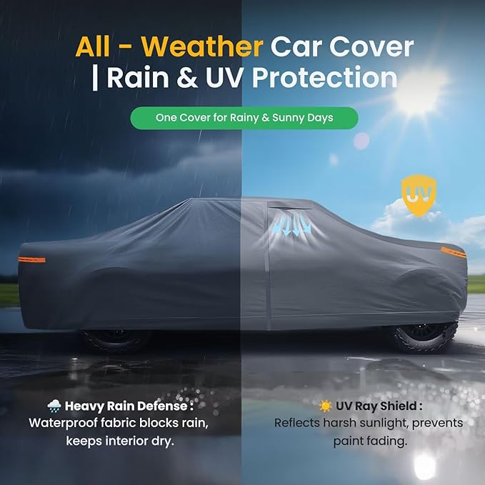 2026 Upgrade Truck Cover Waterproof All Weater, Heavy Duty Outdoor Pickup Truck Cover for Tacoma, Tundra, Titan, F-150, RAM 1500, Silverado 1500, Sierra 1500 etc. Length up to 228 inches.