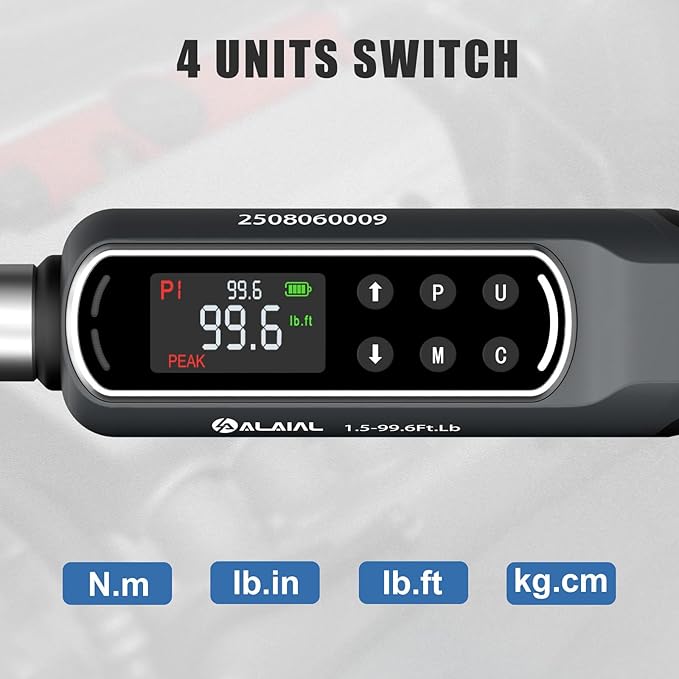 3/8" Digital Torque Wrench 1.5-99.6Ft.Lb/2-135Nm, ±2% Accuracy Electronic Torque Wrench with LED Display, Buzzer & Vibration Alert for Automotive, Car, Motorcycle, Bike Repair, Mechanics, DIY