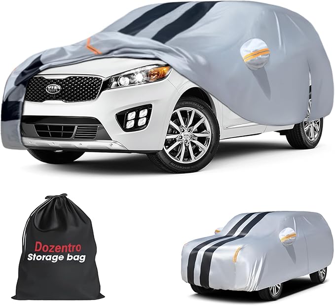 Multi-Layer Car Cover Custom Fit for Kia Sorento(2009-2026), 100% Waterproof All Weather for Automobiles, Gift with Towel, Heavy Duty Car Covers for Rain Sun UV Protection with Door Zipper