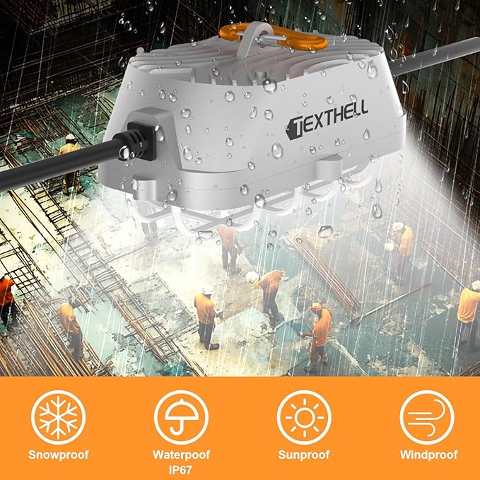 50ft LED Construction String Lights 150W Super Bright 15000LM Work Lights String Connectable Design for Workplace, Warehouse, Garage, RV, Indoor and Outdoor Weatherproof Temporary Lighting