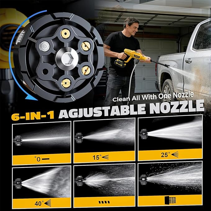 Cordless Pressure Washer Compatible with DeWalt 20V Battery, 800 PSI Portable Handheld Power Washer with 6-in-1 Nozzle Foam Cannon for Car Floor Fence Wall Patio Cleaning (Battery Not Included)