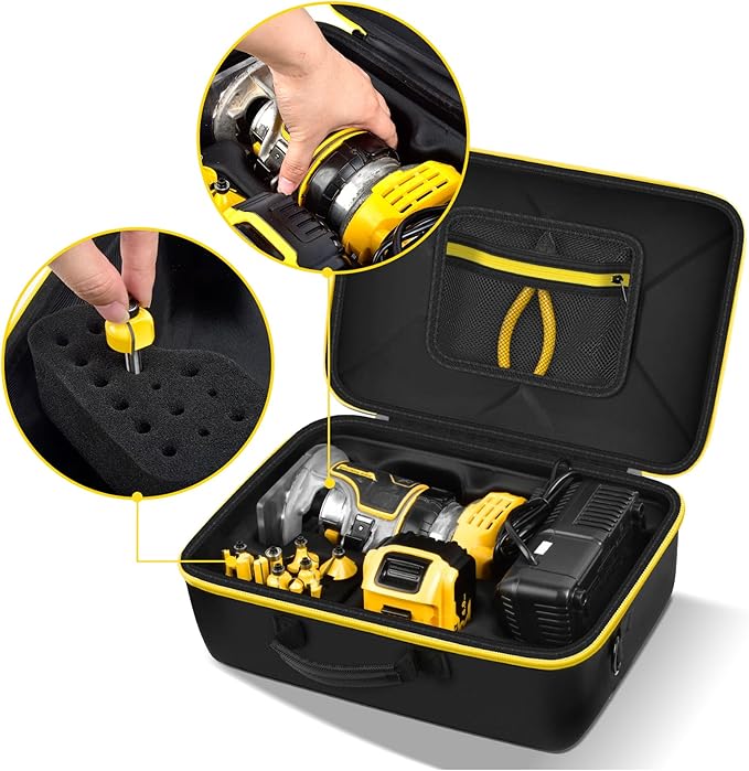 PAIYULE Case for DEWALT 20V Max XR Cordless Router- DCW600B for MtiolHig for Makita Woodworking Tools with Strap, Compact Router Accessories Storage Bag for Battery, Charger, Bits (Box Only)
