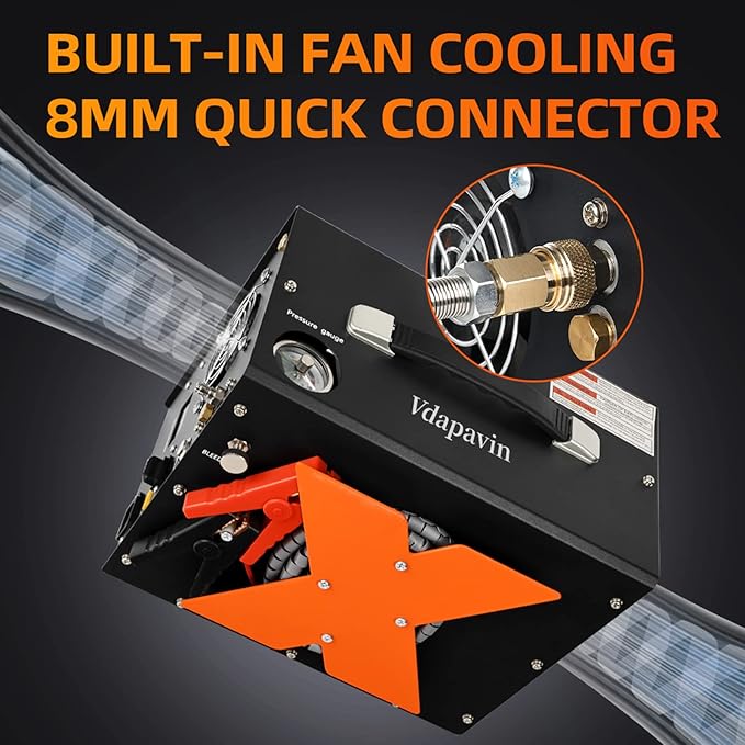 PCP Air Compressor, Auto-Shutdown Compressor, Dual Power Supply DC12V/AC 120V, 4500 PSI/30 MPa, Built-in Cooling Fan, High-Pressure Tank Compressor for PCP Air Rifles, Paintball, Diving Tanks