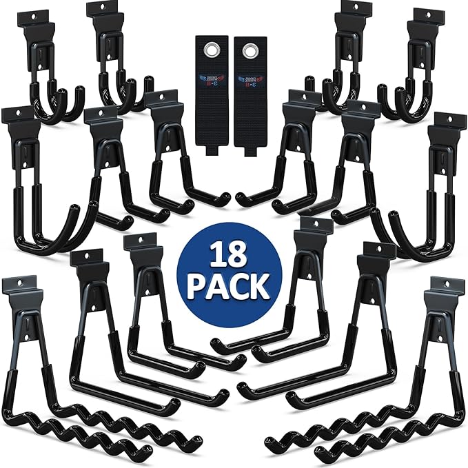 3-H Slatwall Hooks 18 Pack Heavy Duty Multi Sizes, Slatwall Accessories & Hangers Compatible with Proslat Handiwall Crownwall StoreWALL, Garage Slat Wall Hooks for Tools & Daily Items(Black)