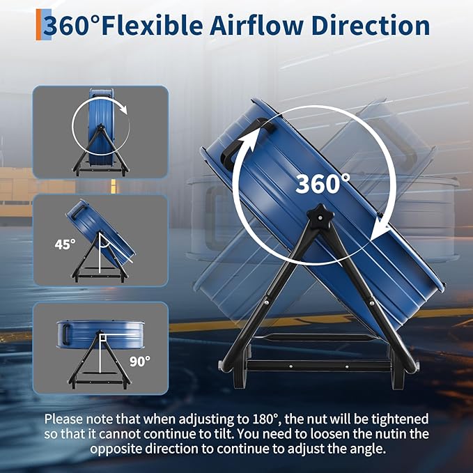 24 in Industrial Floor Fan, Heavy Duty Industrial Floor Fan with Adjustable 3 Speed 4800-8800 CFM Cooling, for Industrial Commercial Space Garage, Metal Blades/360° Rotation, Blue