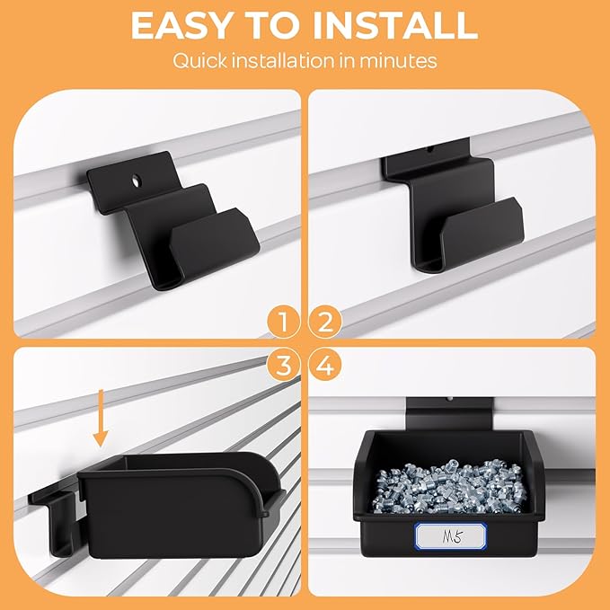 INCLY 12 Pack Slatwall Bins with Hooks, Plastic Slatwall Accessories Containers Bins for Slat Wall Panels Organizing Hardware, Garage, Craft Room, Kitchen, Tool Shed, Workbench