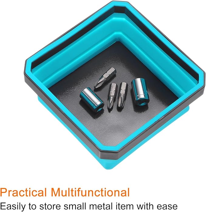 HARFINGTON 2Pcs Collapsible Magnetic Parts Tray Foldable Tool Trays Square Small Metal Parts Organiser for Fixing Screw Bolts Nuts Washers Pins, Sky Blue, Grey