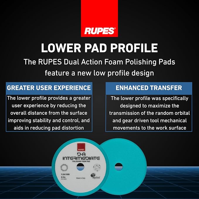 RUPES 150mm Pack of 6 Light Blue D-A Intermediate Foam Polishing Pads | Ideal for Paint Correction & Gloss Enhancement | Improves Cutting Performance | Compatible with 5" Backing Plate