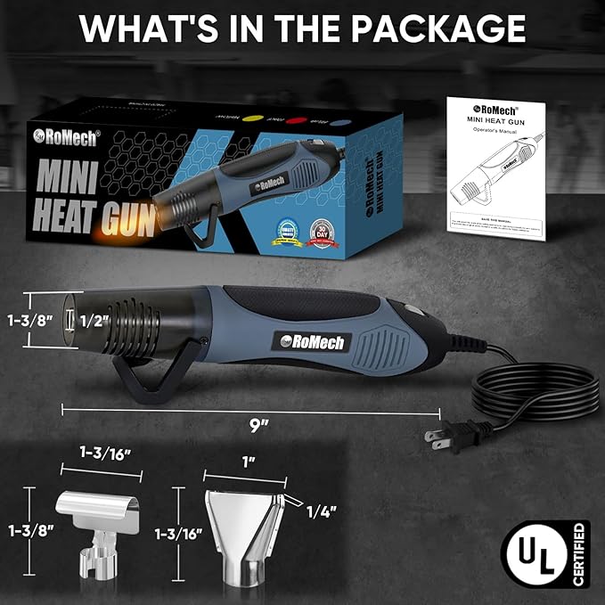 ROMECH 1500W Heavy Duty Heat Gun with 4 Nozzles + 350W Heat Gun with 2 Nozzles